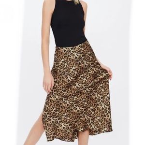 Zara Satin Leopard Midi Pencil Skirt